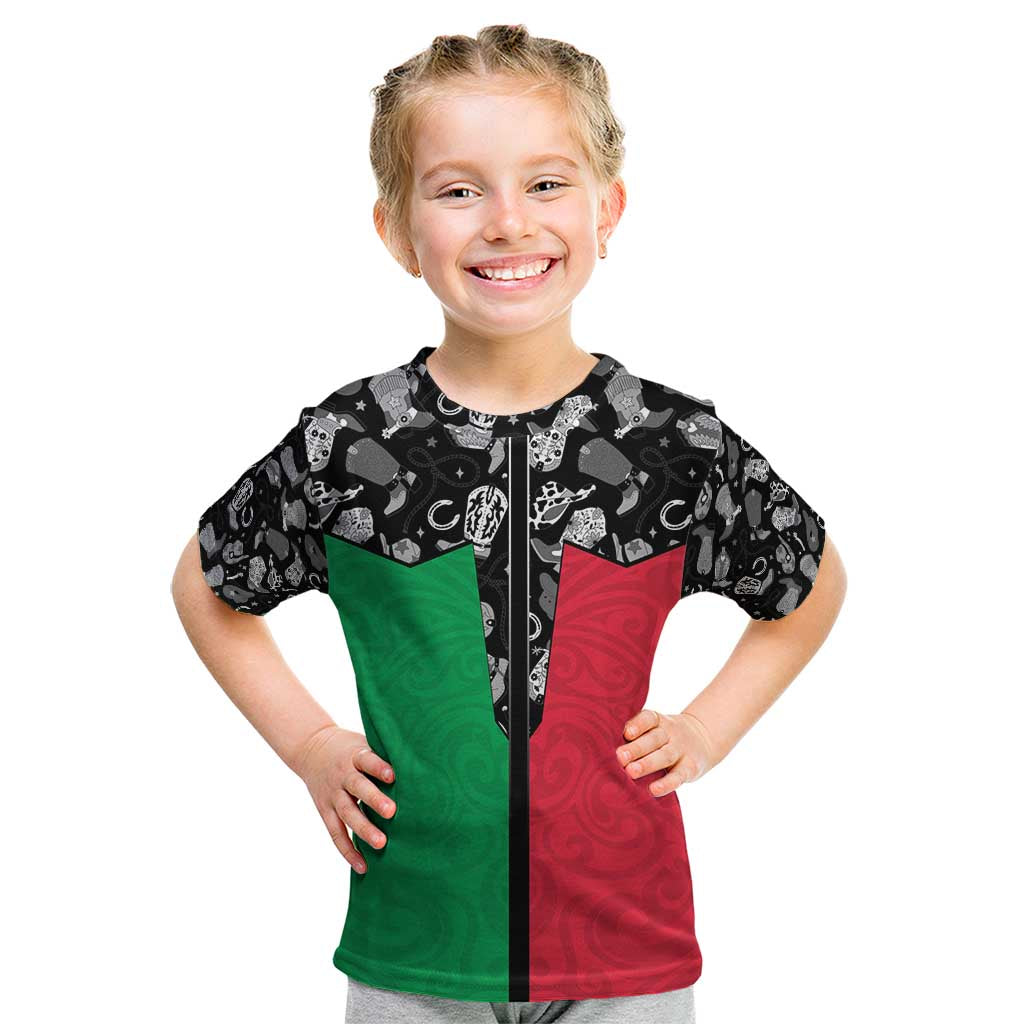 Vanuatu Cowboy Kid T Shirt Cowboy Symbols Split Stylized LT14 Green - Polynesian Pride