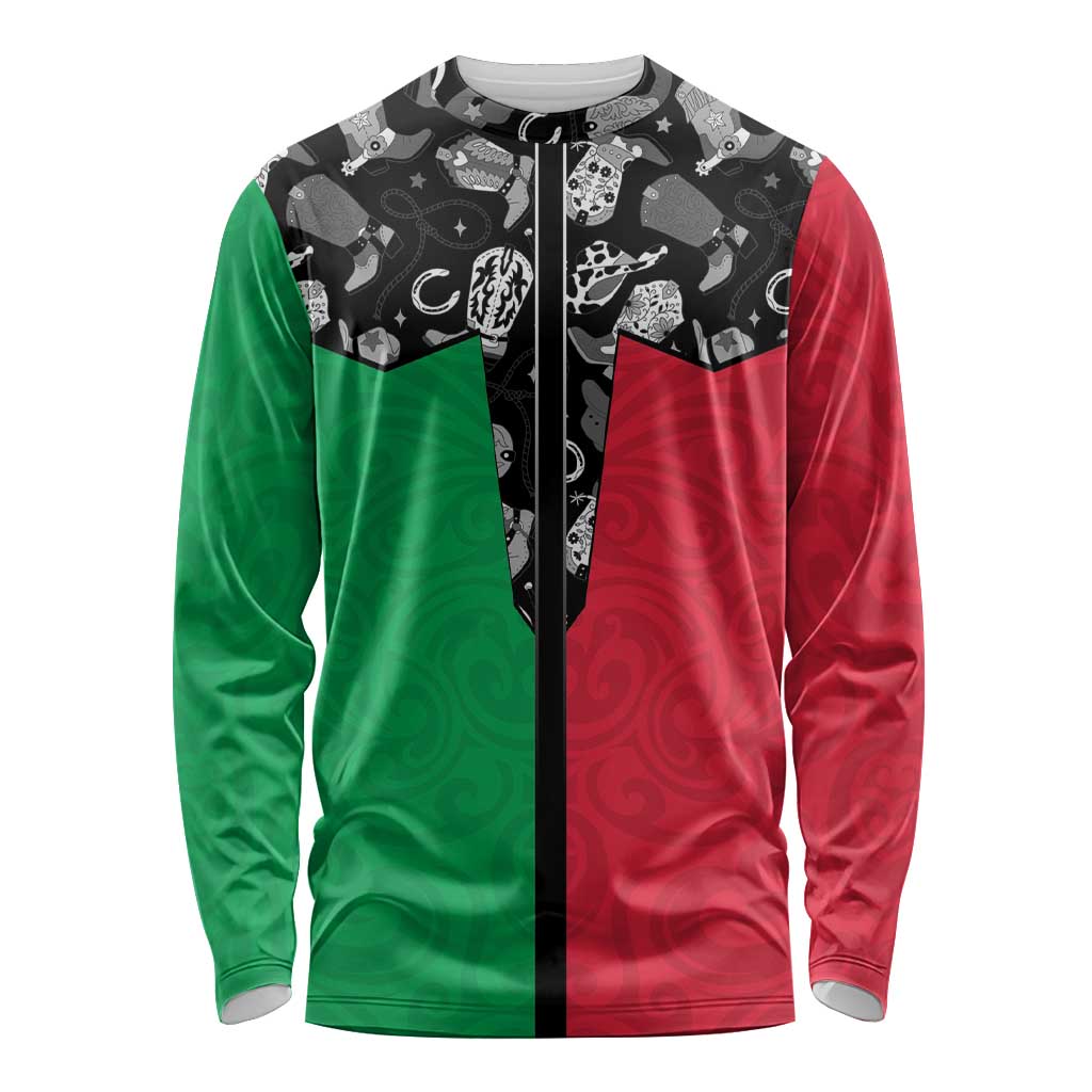 Vanuatu Cowboy Long Sleeve Shirt Cowboy Symbols Split Stylized LT14 Unisex Green - Polynesian Pride