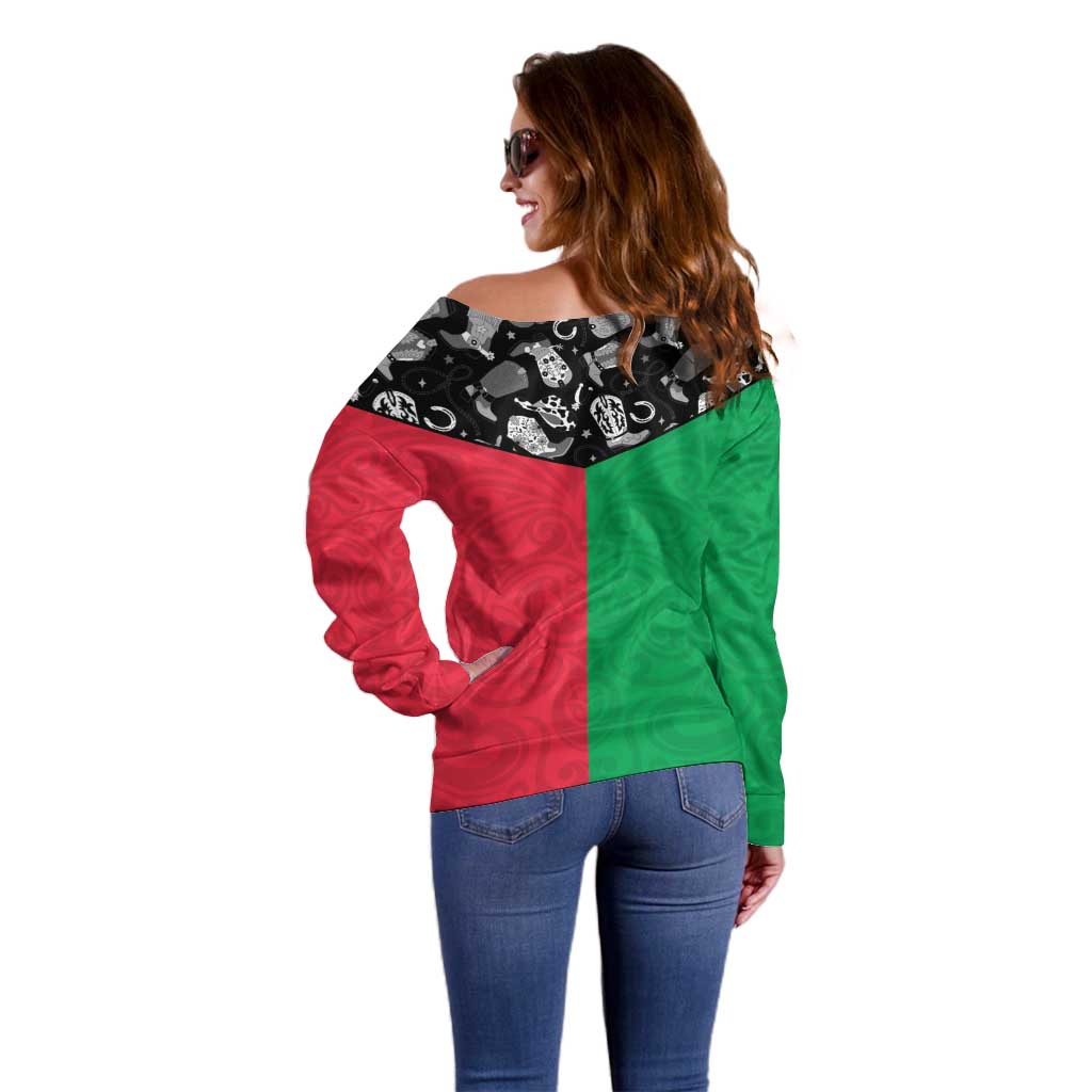 Vanuatu Cowboy Off Shoulder Sweater Cowboy Symbols Split Stylized LT14 - Polynesian Pride