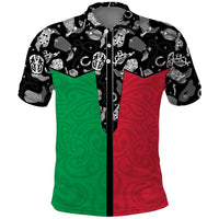 Vanuatu Cowboy Polo Shirt Cowboy Symbols Split Stylized LT14 Green - Polynesian Pride