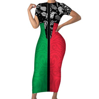 Vanuatu Cowboy Short Sleeve Bodycon Dress Cowboy Symbols Split Stylized LT14 Long Dress Green - Polynesian Pride