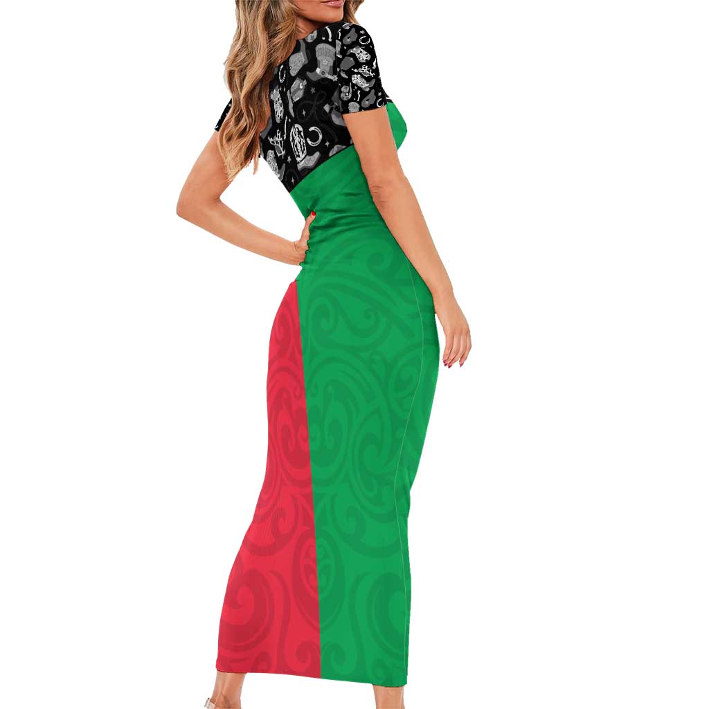 Vanuatu Cowboy Short Sleeve Bodycon Dress Cowboy Symbols Split Stylized LT14 - Polynesian Pride