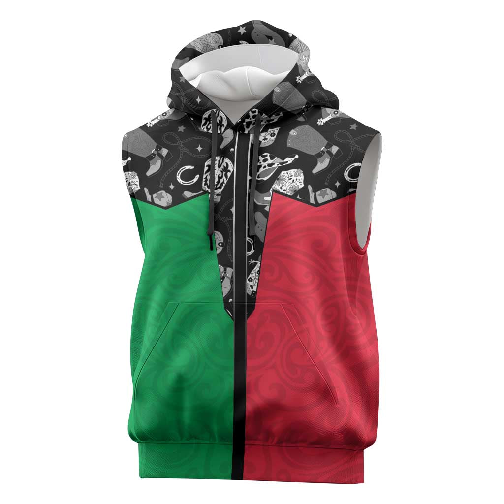 Vanuatu Cowboy Sleeveless Hoodie Cowboy Symbols Split Stylized LT14 Green - Polynesian Pride