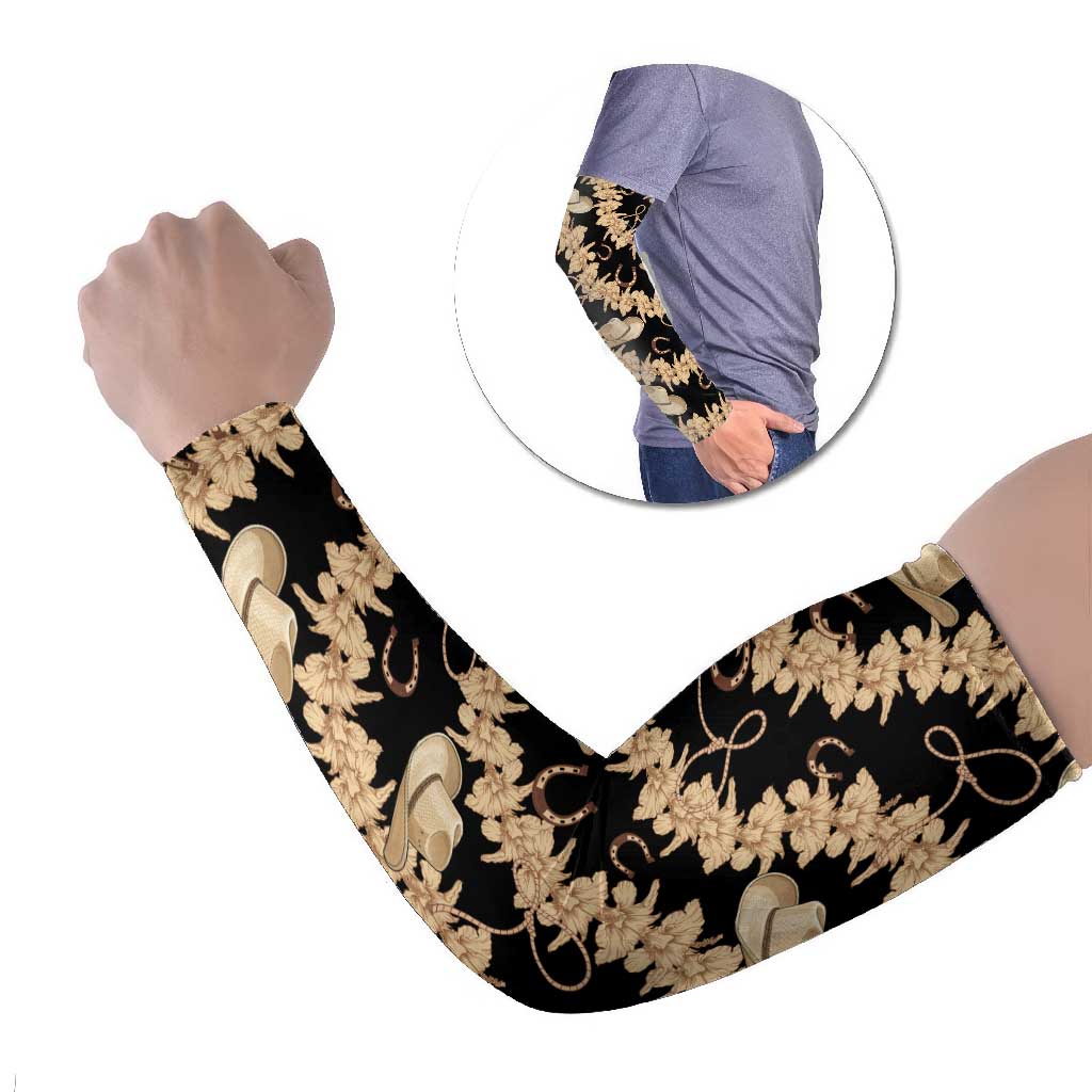 Vanuatu Cowboy Arm Sleeves Seamless Straw Hats Hibiscus LT14 Set of 2 Black - Polynesian Pride
