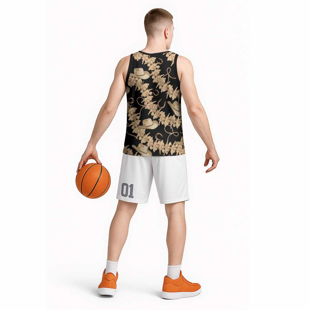 Vanuatu Cowboy Basketball Jersey Seamless Straw Hats Hibiscus LT14 - Polynesian Pride
