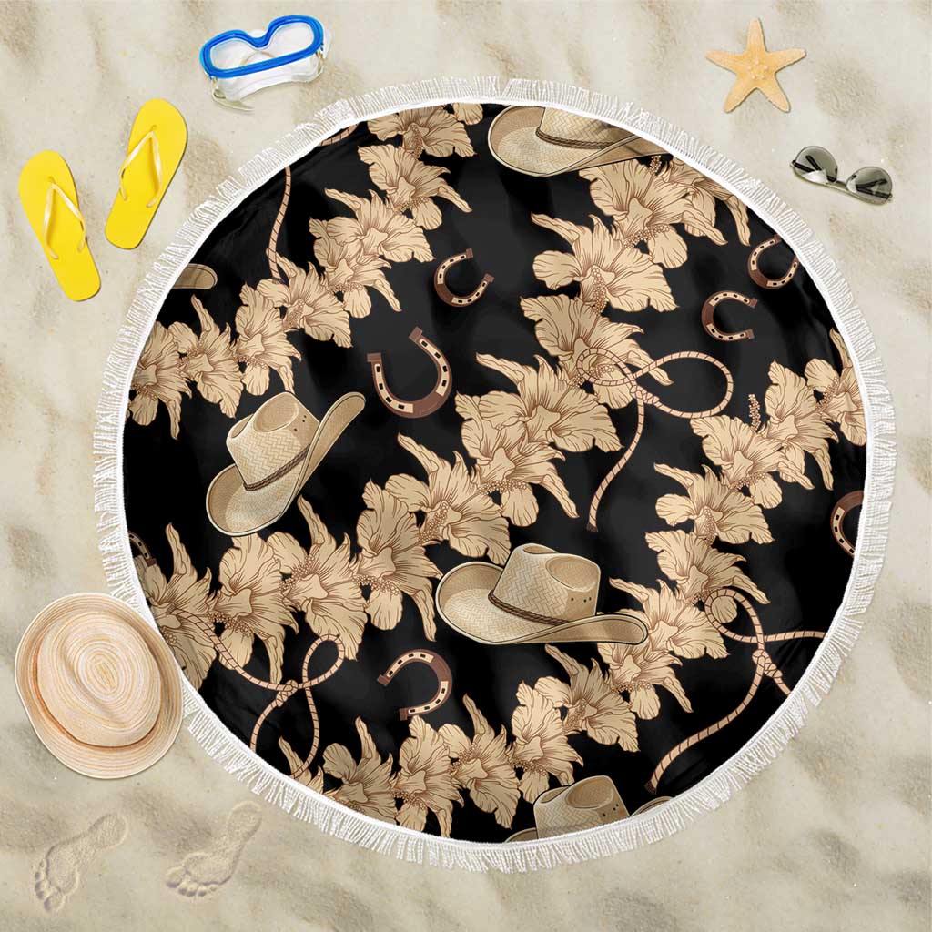 Vanuatu Cowboy Beach Blanket Seamless Straw Hats Hibiscus LT14 One Size 150cm Black - Polynesian Pride