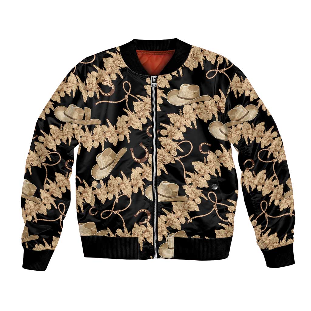 Vanuatu Cowboy Bomber Jacket Seamless Straw Hats Hibiscus LT14 Unisex Black - Polynesian Pride