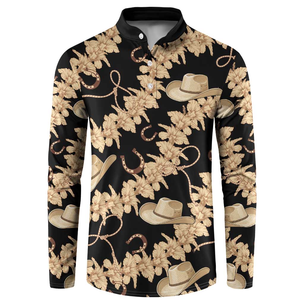Vanuatu Cowboy Button Sweatshirt Seamless Straw Hats Hibiscus LT14 Black - Polynesian Pride