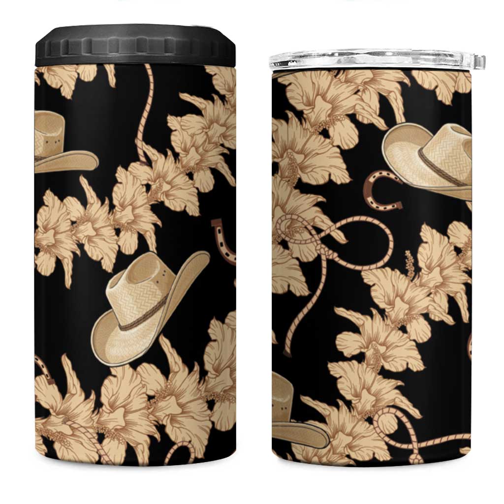 Vanuatu Cowboy 4 in 1 Can Cooler Tumbler Seamless Straw Hats Hibiscus LT14 One Size: 16 oz Black - Polynesian Pride