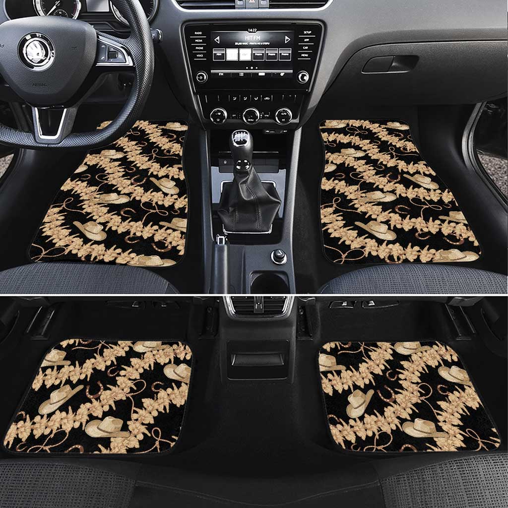 Vanuatu Cowboy Car Mats Seamless Straw Hats Hibiscus LT14 Set 4pcs Black - Polynesian Pride