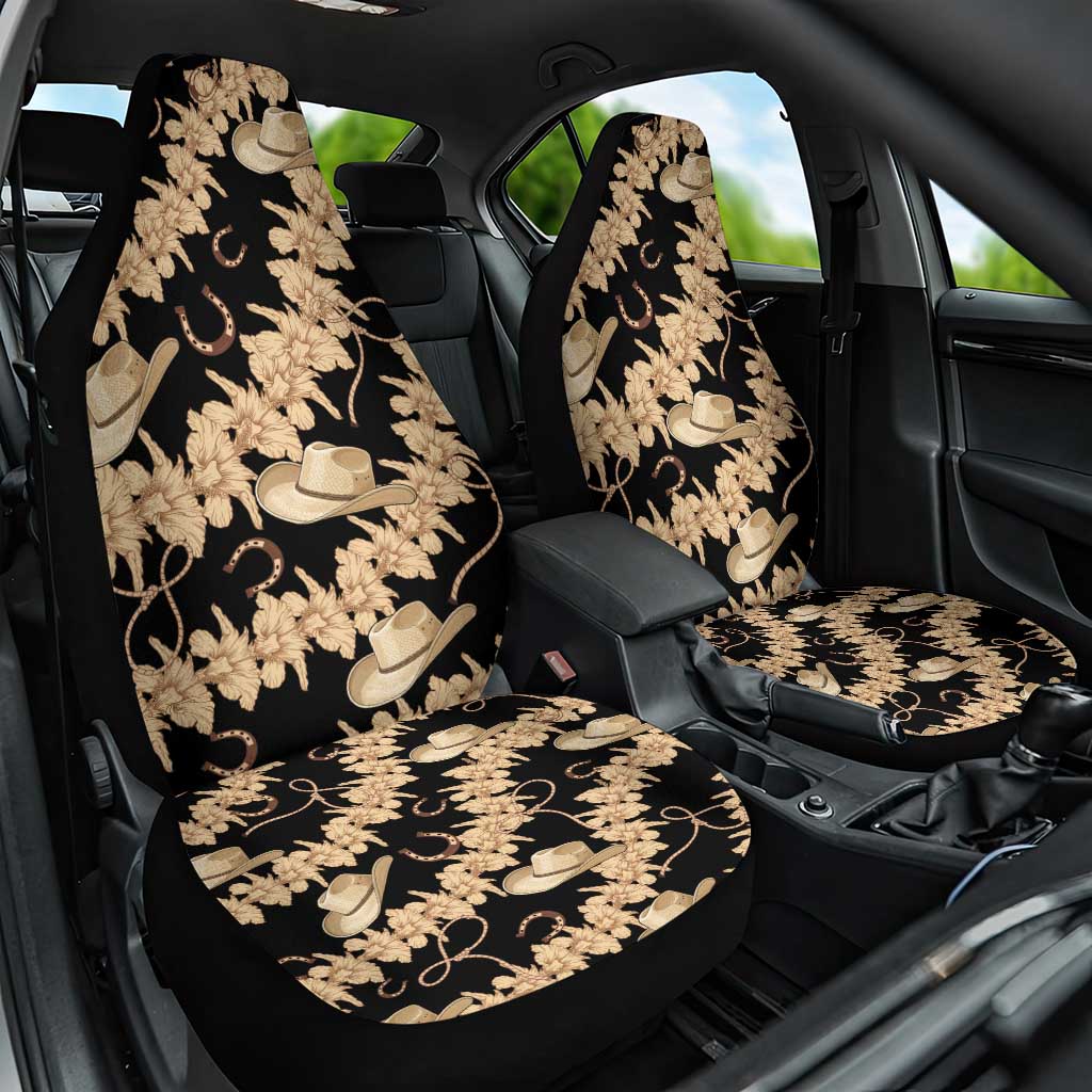 Vanuatu Cowboy Car Seat Cover Seamless Straw Hats Hibiscus LT14 One Size Black - Polynesian Pride