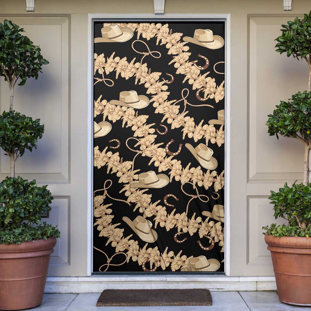 Vanuatu Cowboy Door Cover Seamless Straw Hats Hibiscus LT14 Black - Polynesian Pride