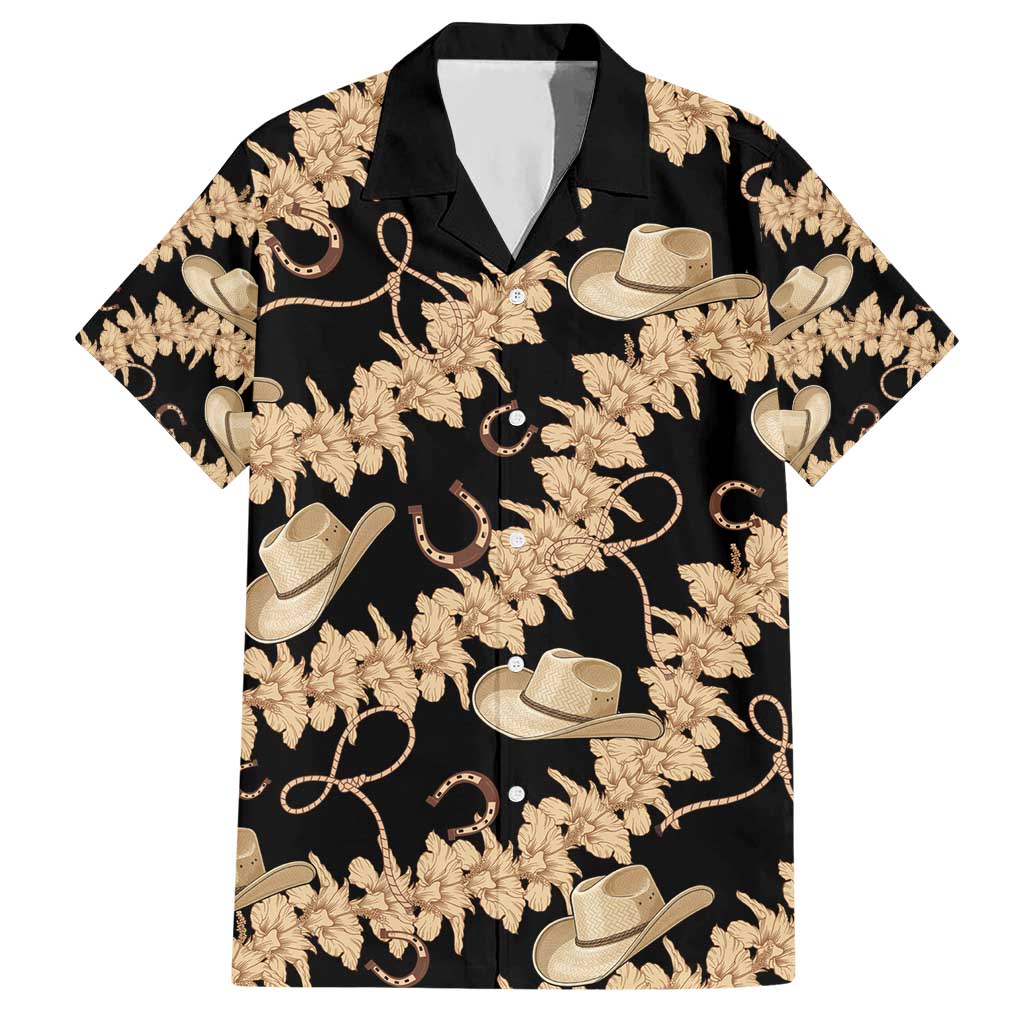 Vanuatu Cowboy Hawaiian Shirt Seamless Straw Hats Hibiscus LT14 Black - Polynesian Pride