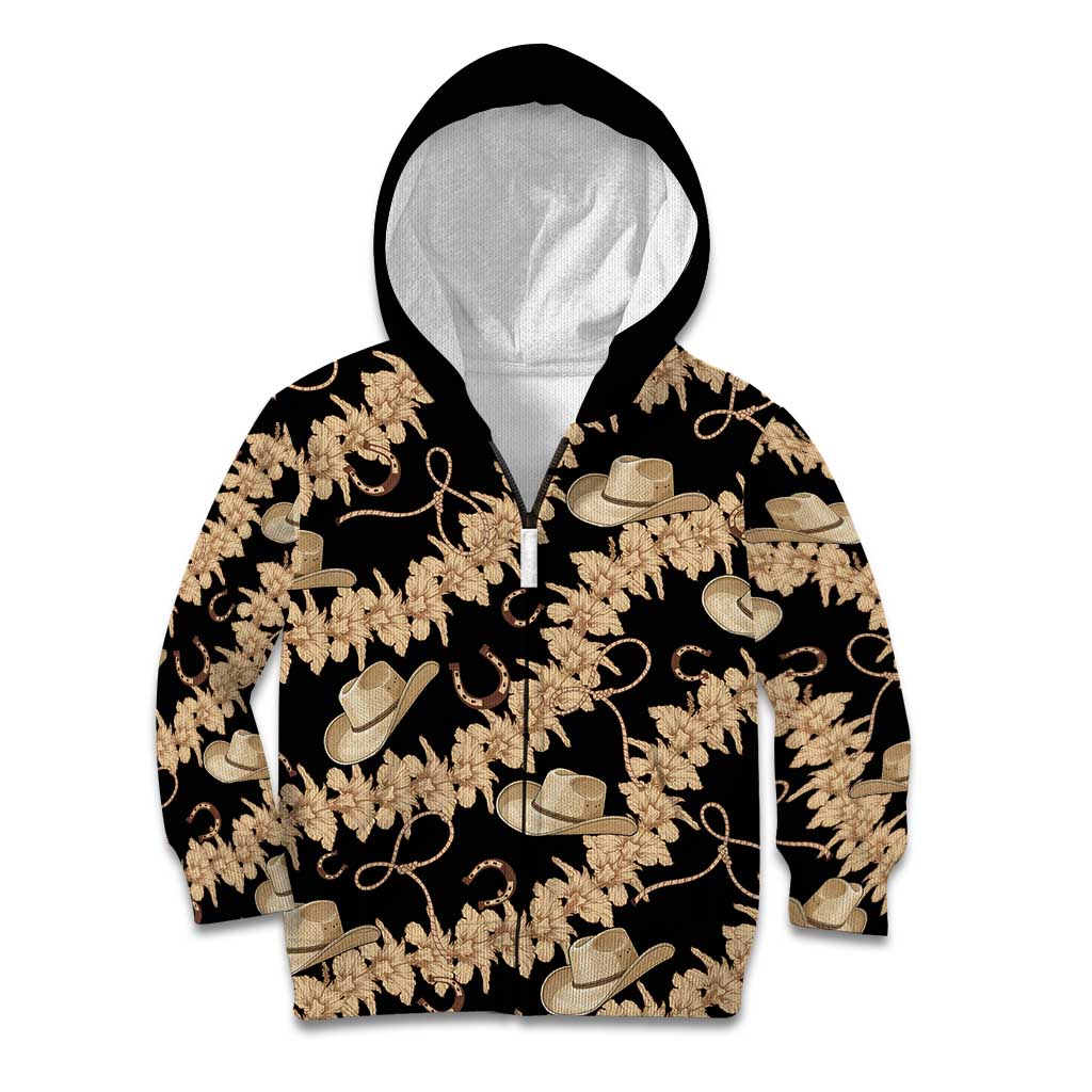 Vanuatu Cowboy Kid Hoodie Seamless Straw Hats Hibiscus LT14 Zip Hoodie Black - Polynesian Pride