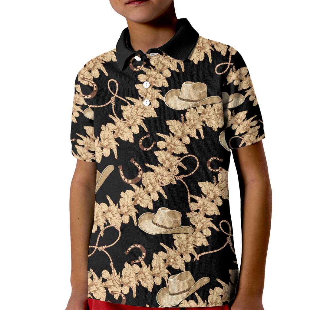 Vanuatu Cowboy Kid Polo Shirt Seamless Straw Hats Hibiscus LT14 Kid Black - Polynesian Pride