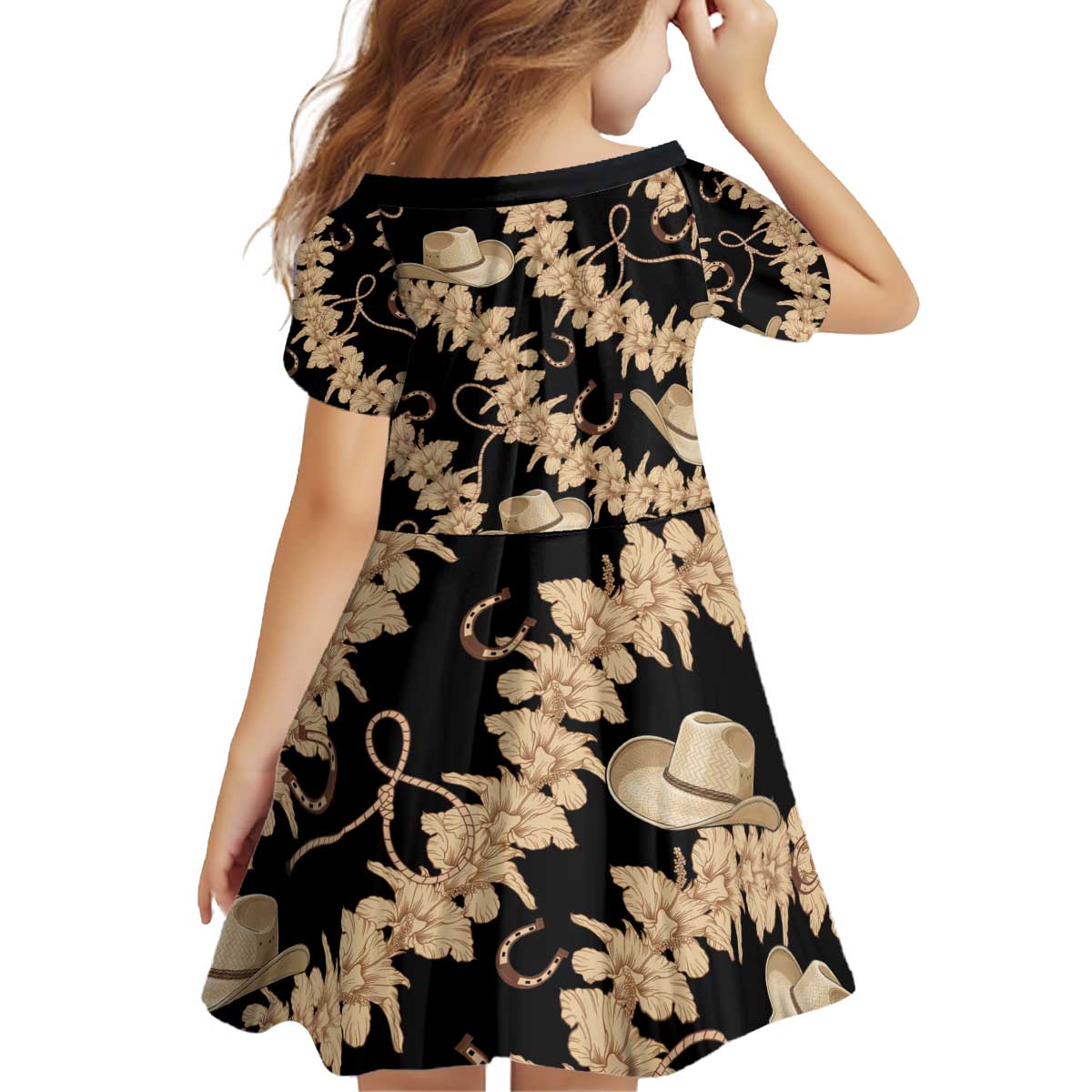 Vanuatu Cowboy Kid Short Sleeve Dress Seamless Straw Hats Hibiscus LT14 - Polynesian Pride