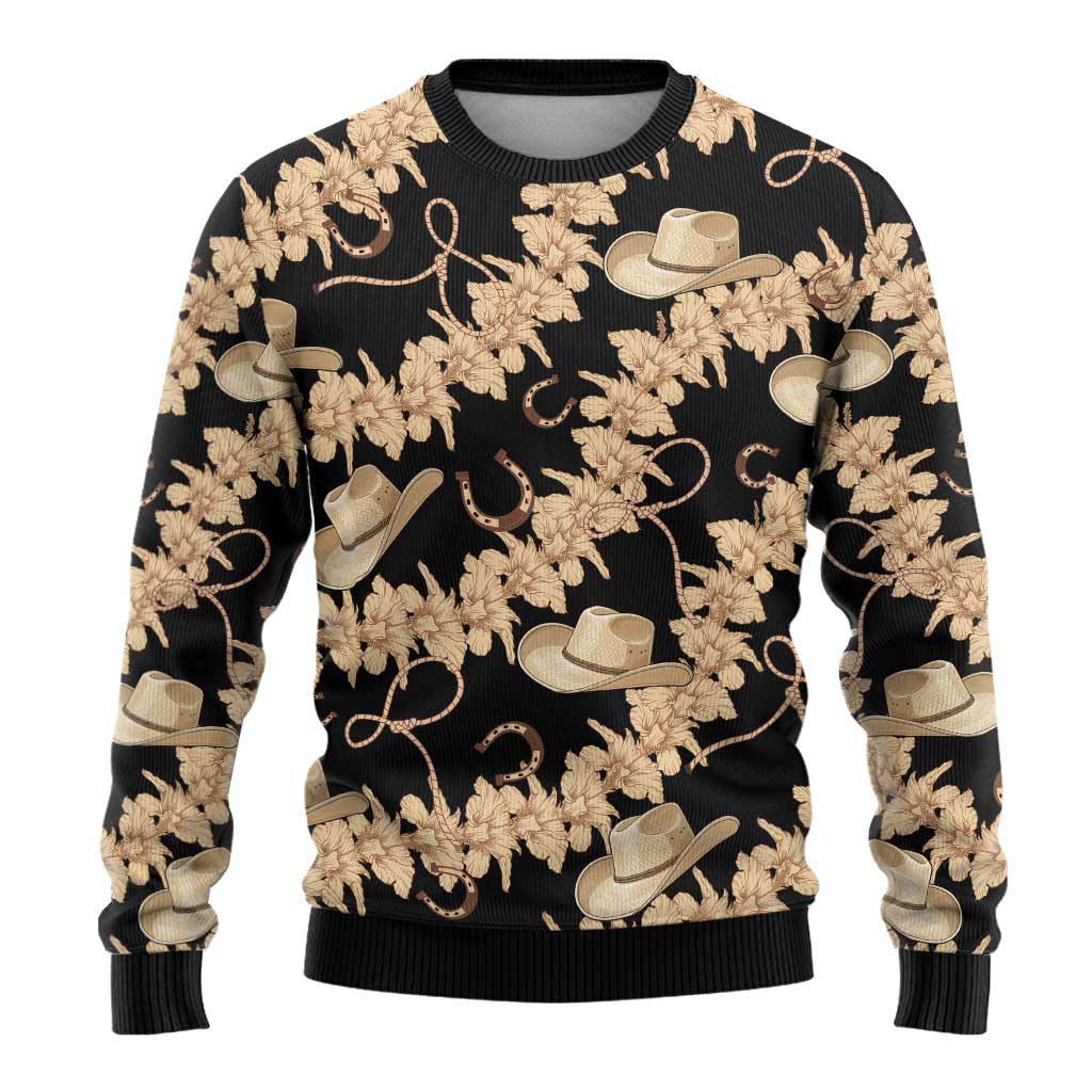 Vanuatu Cowboy Ugly Christmas Sweater Seamless Straw Hats Hibiscus LT14 - Polynesian Pride