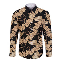 Vanuatu Cowboy Long Sleeve Button Shirt Seamless Straw Hats Hibiscus LT14 Unisex Black - Polynesian Pride