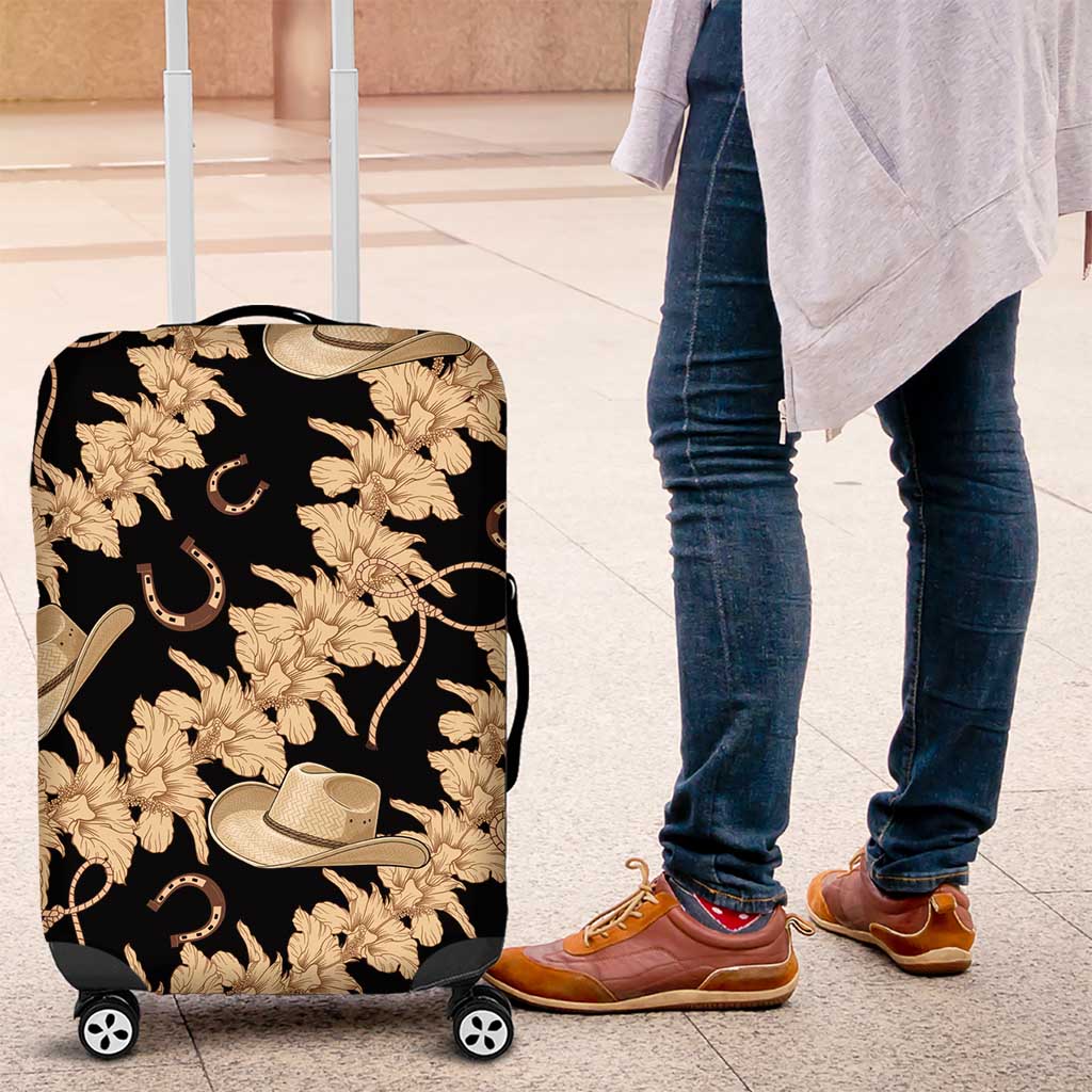 Vanuatu Cowboy Luggage Cover Seamless Straw Hats Hibiscus LT14 Black - Polynesian Pride