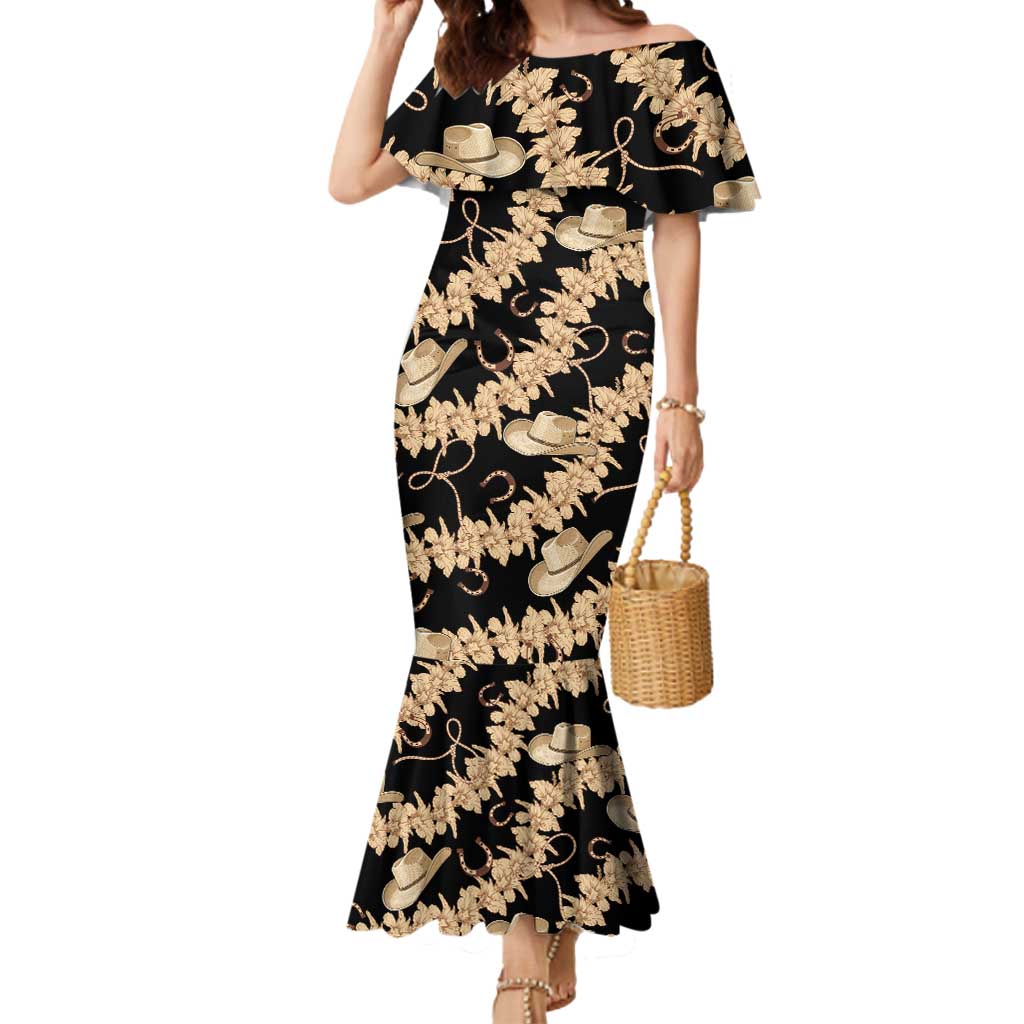Vanuatu Cowboy Mermaid Dress Seamless Straw Hats Hibiscus LT14 Women Black - Polynesian Pride
