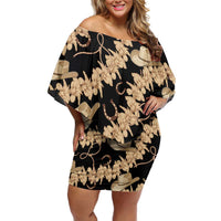 Vanuatu Cowboy Off Shoulder Short Dress Seamless Straw Hats Hibiscus LT14 Women Black - Polynesian Pride