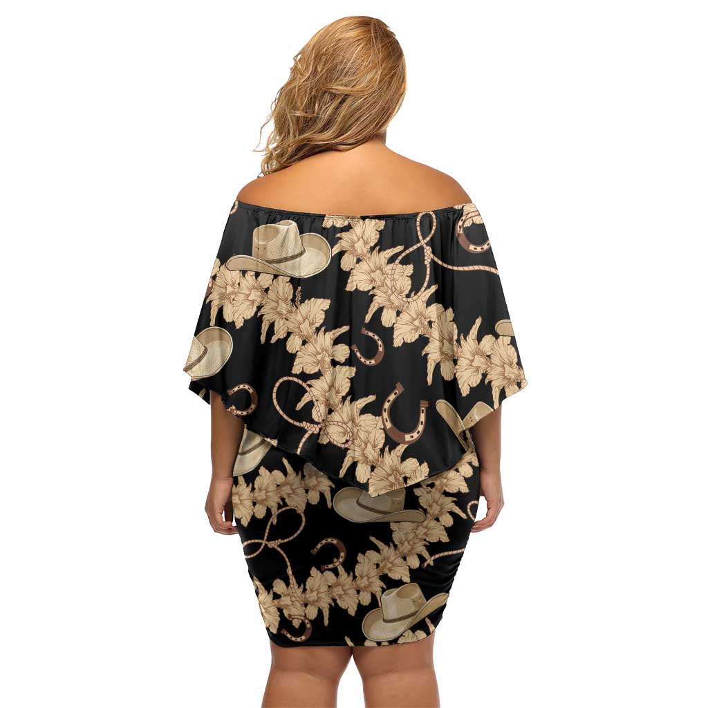 Vanuatu Cowboy Off Shoulder Short Dress Seamless Straw Hats Hibiscus LT14 - Polynesian Pride