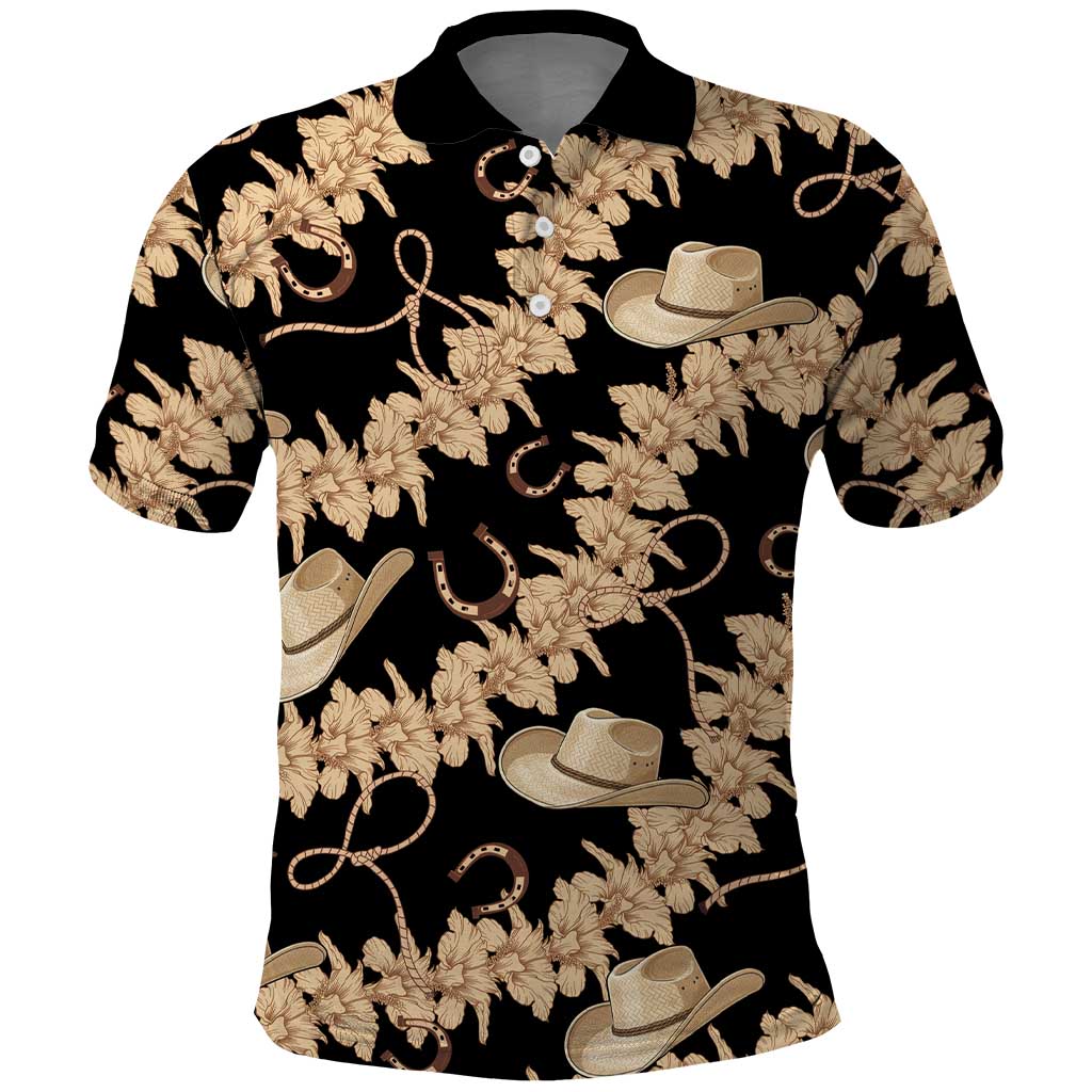 Vanuatu Cowboy Polo Shirt Seamless Straw Hats Hibiscus LT14 Black - Polynesian Pride