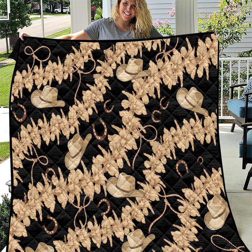 Vanuatu Cowboy Quilt Seamless Straw Hats Hibiscus LT14 Black - Polynesian Pride