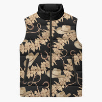 Vanuatu Cowboy Sleeveless Puffer Jacket Seamless Straw Hats Hibiscus LT14 Unisex Black - Polynesian Pride