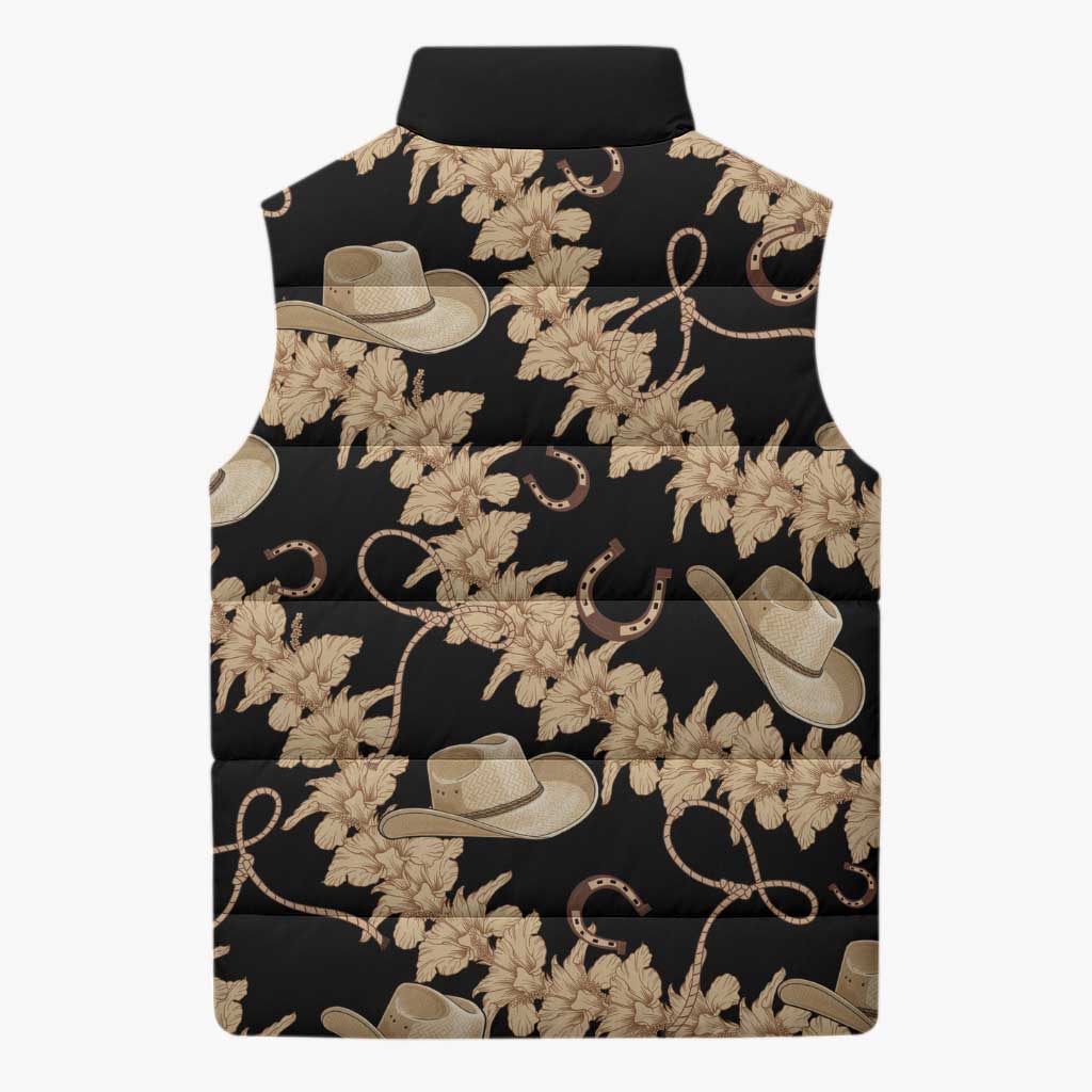 Vanuatu Cowboy Sleeveless Puffer Jacket Seamless Straw Hats Hibiscus LT14 - Polynesian Pride
