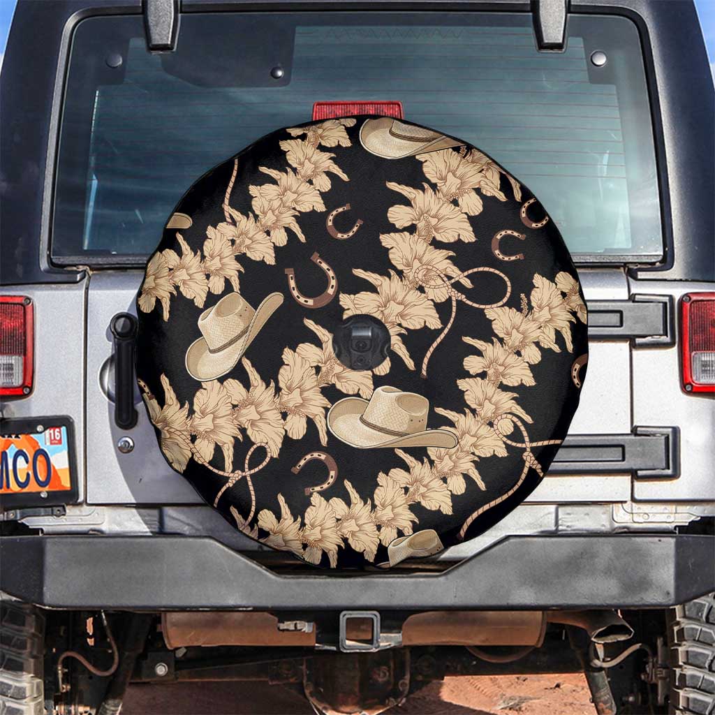 Vanuatu Cowboy Spare Tire Cover Seamless Straw Hats Hibiscus LT14 Black - Polynesian Pride