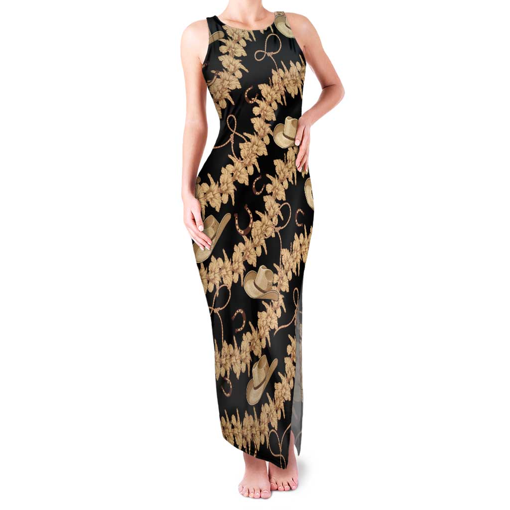 Vanuatu Cowboy Tank Maxi Dress Seamless Straw Hats Hibiscus LT14 Women Black - Polynesian Pride