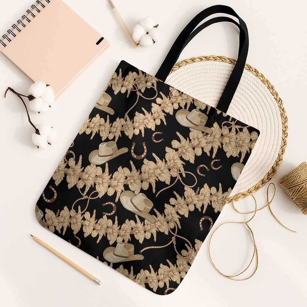 Vanuatu Cowboy Tote Bag Seamless Straw Hats Hibiscus LT14 Black Strap One Size Black - Polynesian Pride