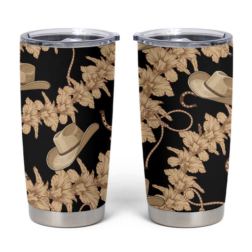 Vanuatu Cowboy Tumbler Cup Seamless Straw Hats Hibiscus LT14 Black - Polynesian Pride