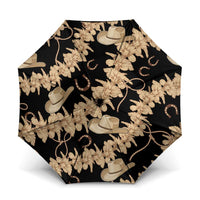 Vanuatu Cowboy Umbrella Seamless Straw Hats Hibiscus LT14 One Size Folded 11.42 inch Opened Diameter 37.4 inch Black - Polynesian Pride
