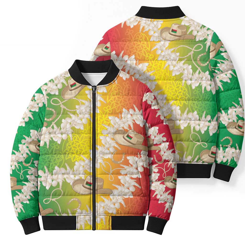 Vanuatu Cowboy Bomber Puffer Jacket Straw Hats Hibiscus With Sand Drawing LT14 - Polynesian Pride