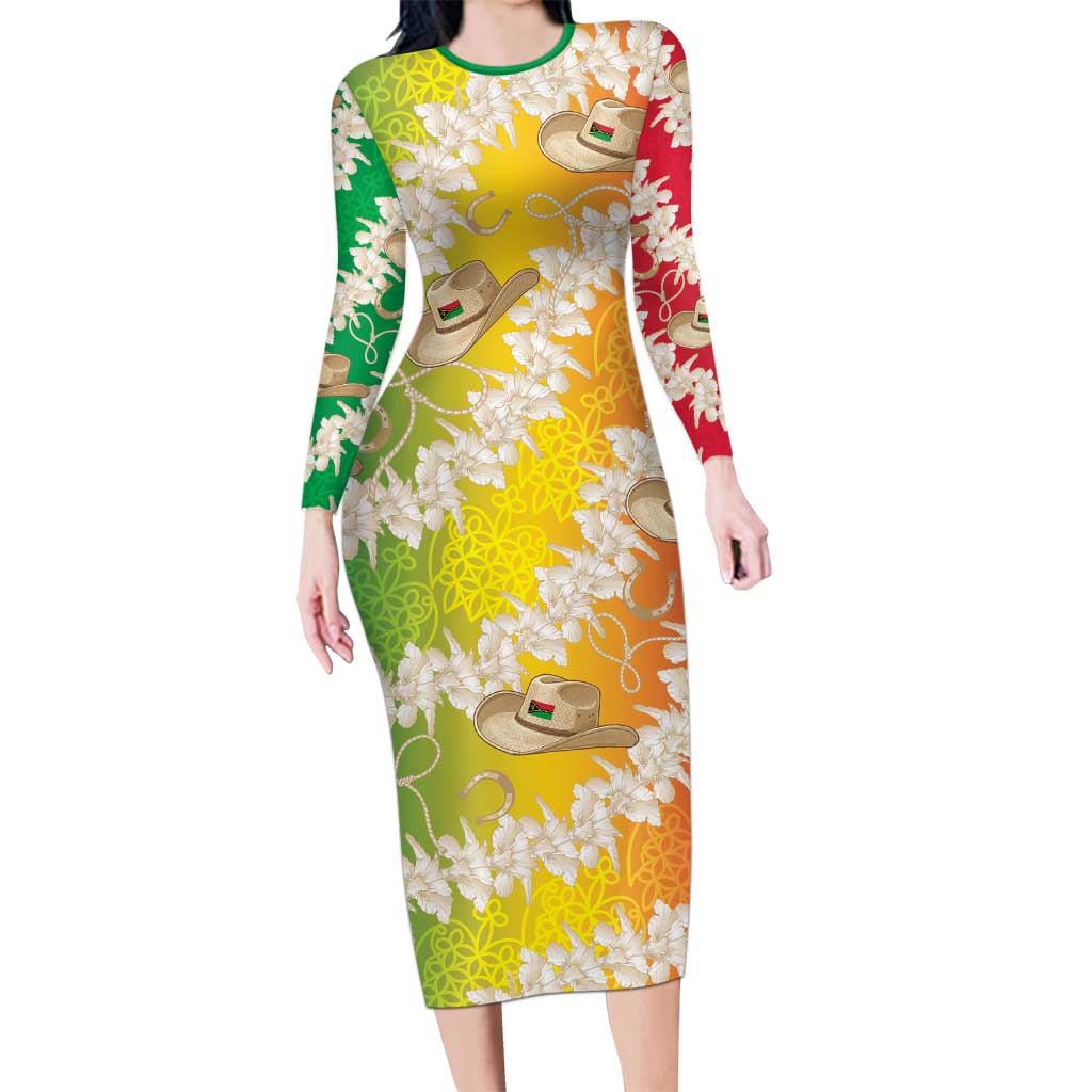 Vanuatu Cowboy Long Sleeve Bodycon Dress Straw Hats Hibiscus With Sand Drawing LT14 Long Dress Reggae - Polynesian Pride
