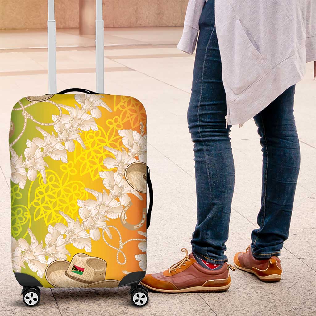 Vanuatu Cowboy Luggage Cover Straw Hats Hibiscus With Sand Drawing LT14 Reggae - Polynesian Pride
