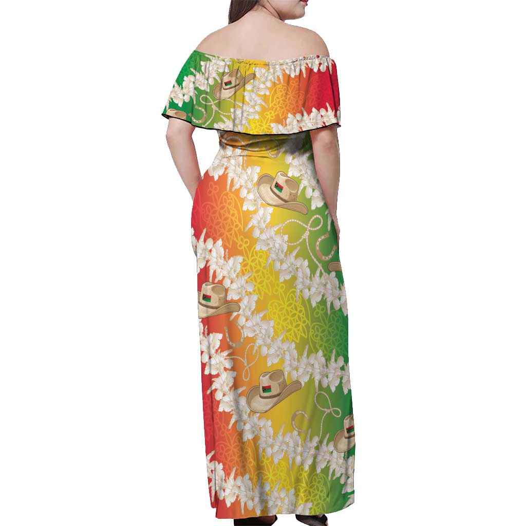 Vanuatu Cowboy Off Shoulder Maxi Dress Straw Hats Hibiscus With Sand Drawing LT14 - Polynesian Pride