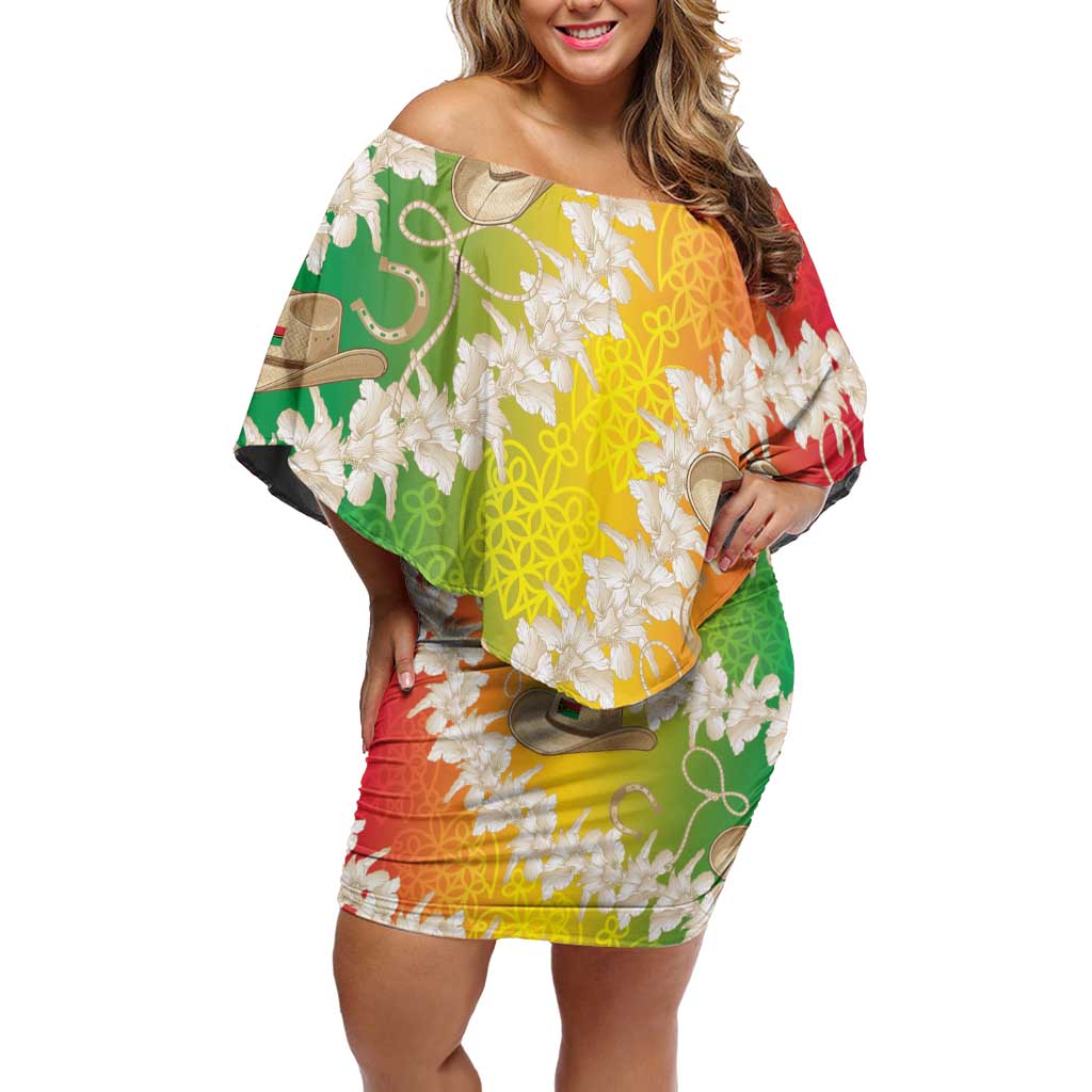 Vanuatu Cowboy Off Shoulder Short Dress Straw Hats Hibiscus With Sand Drawing LT14 Women Reggae - Polynesian Pride