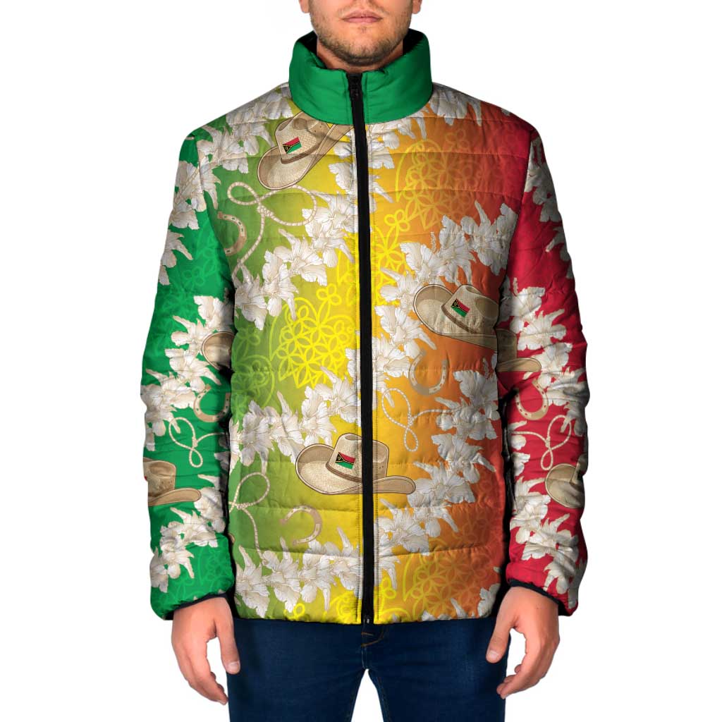 Vanuatu Cowboy Padded Jacket Straw Hats Hibiscus With Sand Drawing LT14 Men Reggae - Polynesian Pride