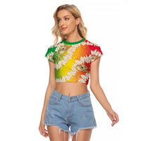 Vanuatu Cowboy Raglan Cropped T Shirt Straw Hats Hibiscus With Sand Drawing LT14 Female Reggae - Polynesian Pride