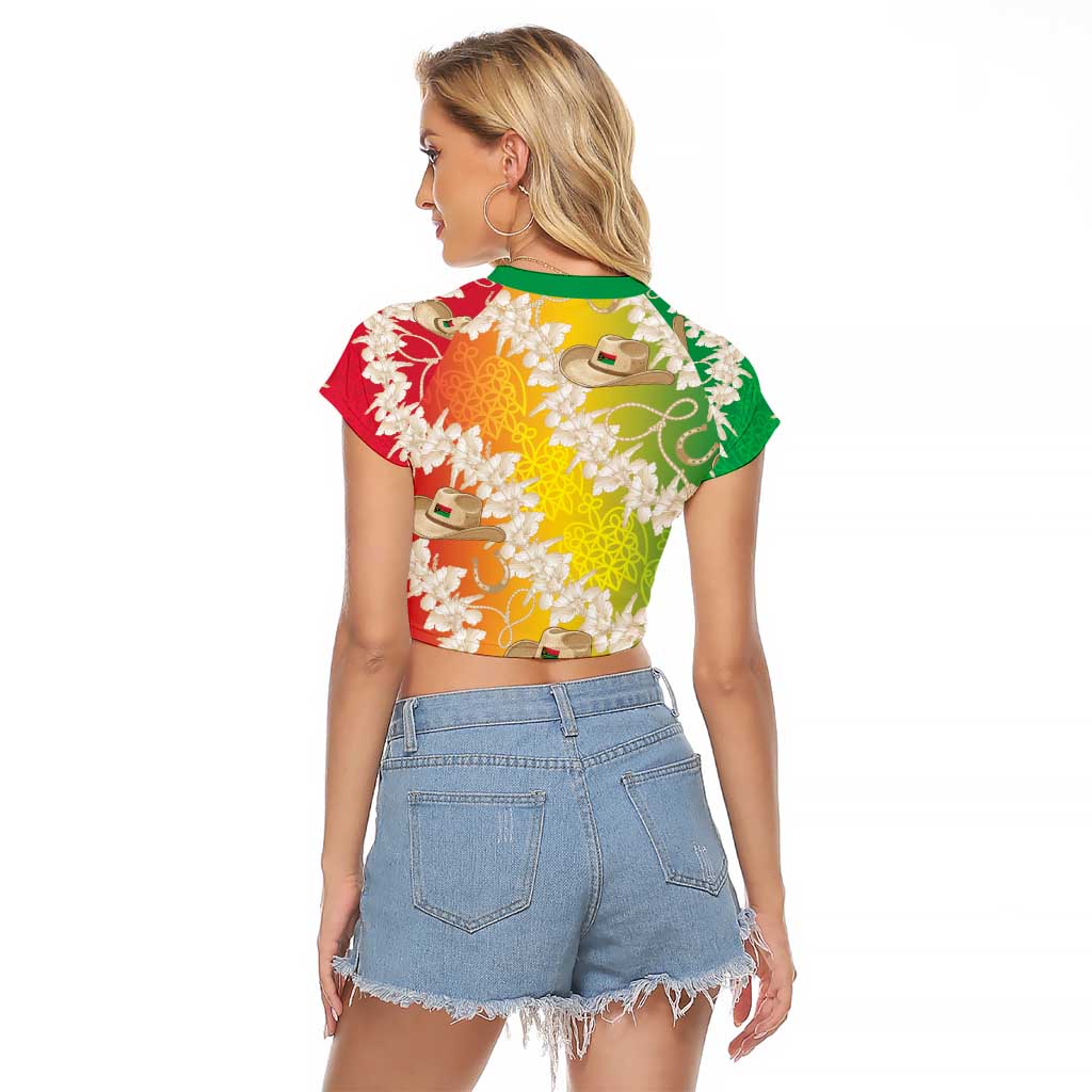 Vanuatu Cowboy Raglan Cropped T Shirt Straw Hats Hibiscus With Sand Drawing LT14 - Polynesian Pride