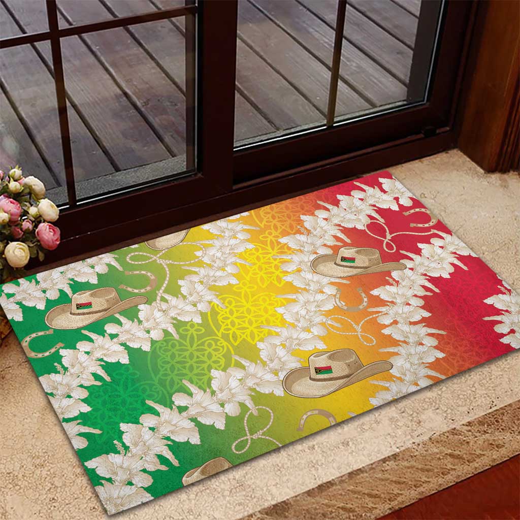 Vanuatu Cowboy Rubber Doormat Straw Hats Hibiscus With Sand Drawing LT14 - Polynesian Pride
