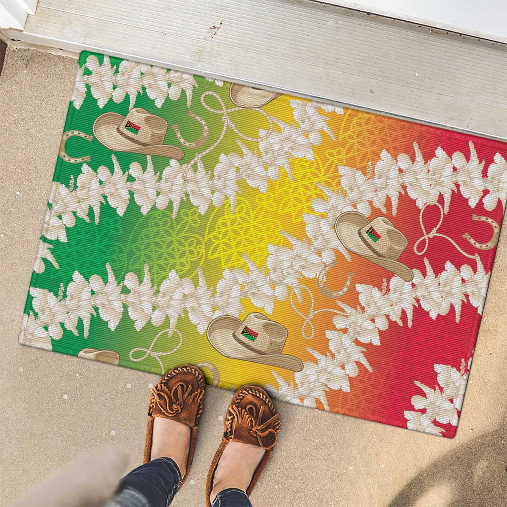 Vanuatu Cowboy Rubber Doormat Straw Hats Hibiscus With Sand Drawing LT14 - Polynesian Pride