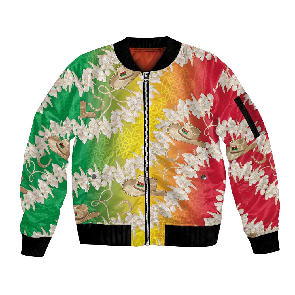 Vanuatu Cowboy Sleeve Zip Bomber Jacket Straw Hats Hibiscus With Sand Drawing LT14 Unisex Reggae - Polynesian Pride