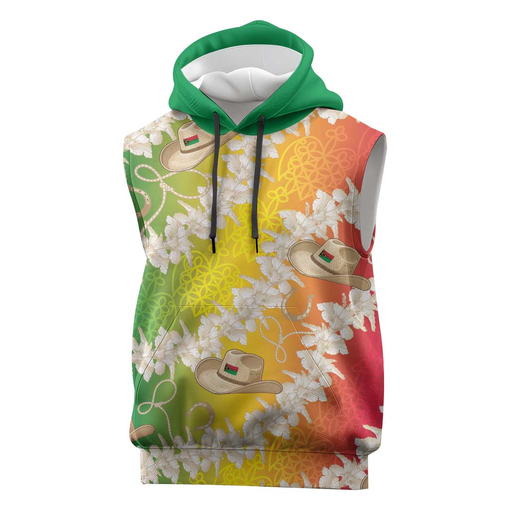 Vanuatu Cowboy Sleeveless Hoodie Straw Hats Hibiscus With Sand Drawing LT14 Reggae - Polynesian Pride