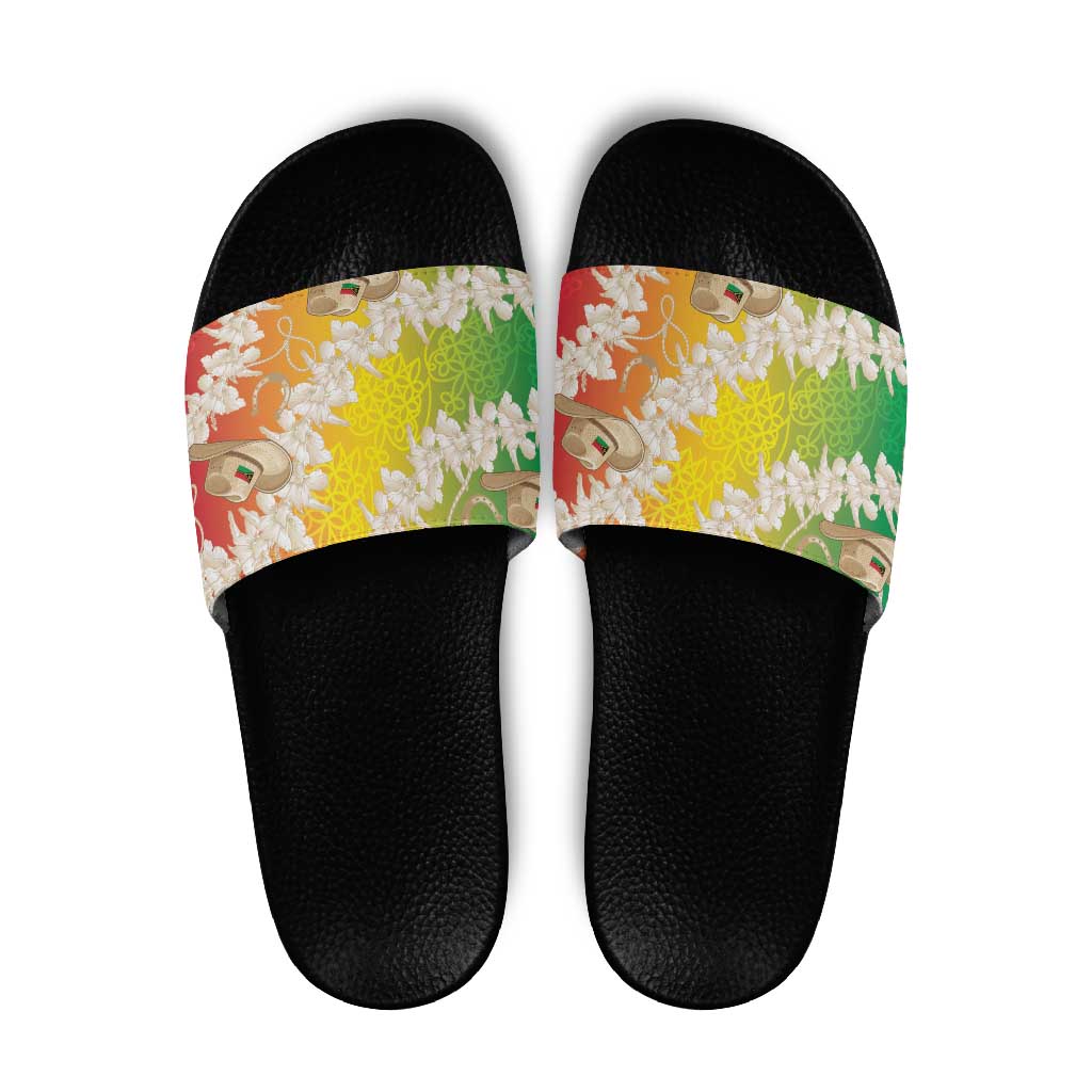 Vanuatu Cowboy Slide Sandals Straw Hats Hibiscus With Sand Drawing LT14 Reggae - Polynesian Pride