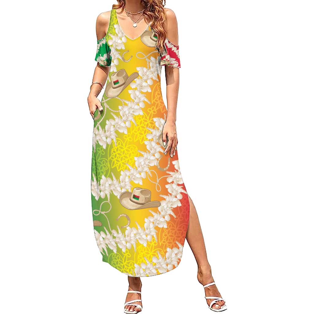 Vanuatu Cowboy Summer Maxi Dress Straw Hats Hibiscus With Sand Drawing LT14 Women Reggae - Polynesian Pride