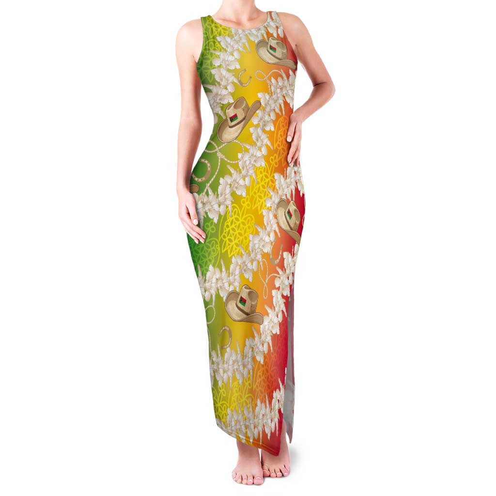 Vanuatu Cowboy Tank Maxi Dress Straw Hats Hibiscus With Sand Drawing LT14 Women Reggae - Polynesian Pride